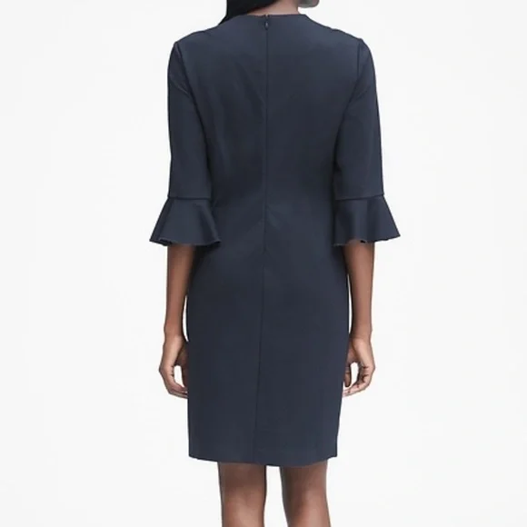 Banana Republic Ponte Knit Flutter Sleeve Sheath Dress - Navy Blue Size 6 - Picture 2 of 9